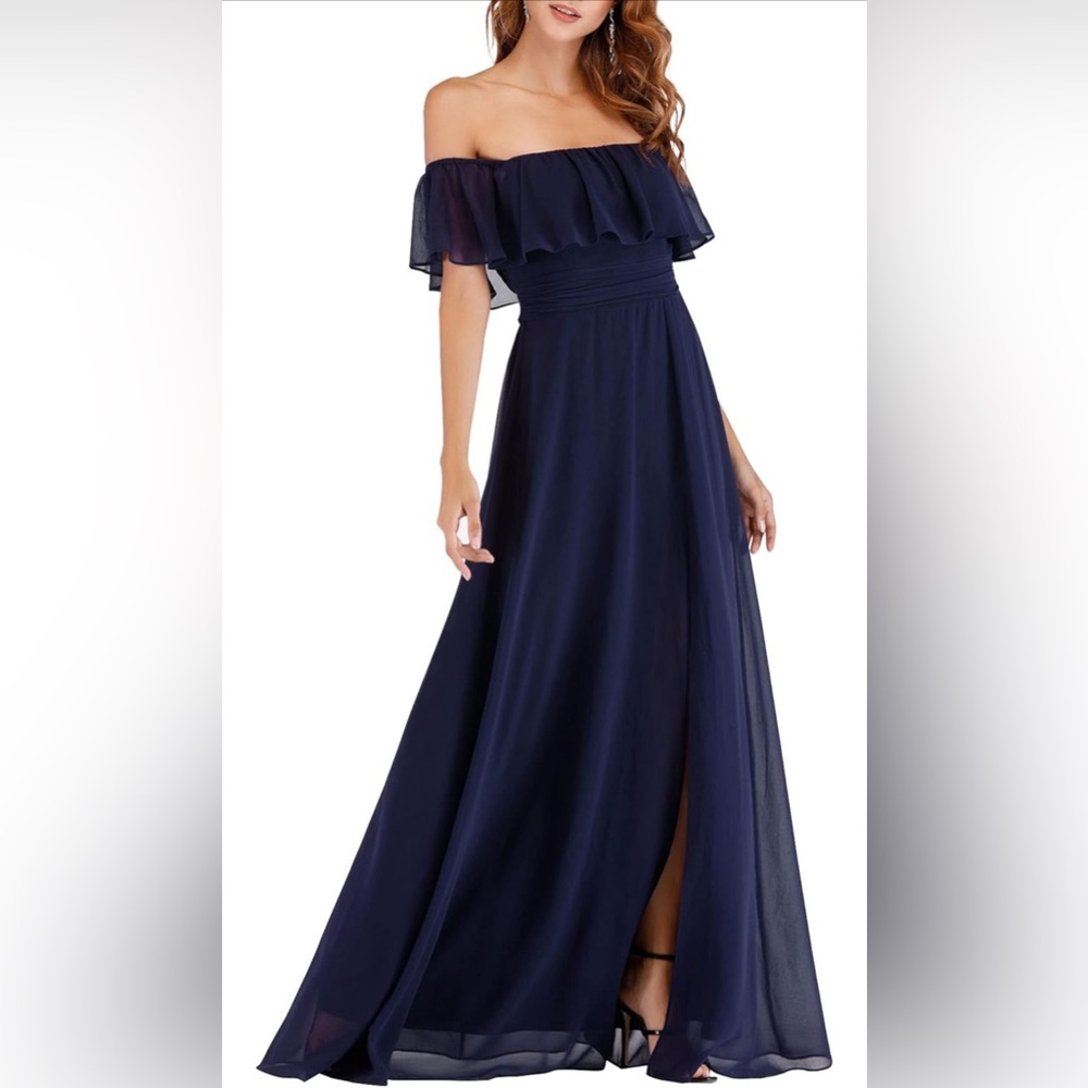 Ever-Pretty Women's Off The Shoulder Side Split Maxi Formal Dress, Size Large